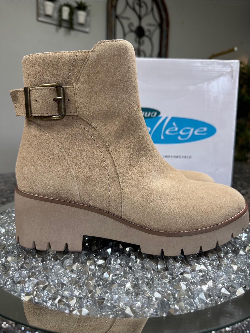 Aqua college cow Suede waterproof Ankle moto Bootie with Buckle NEW 8.5